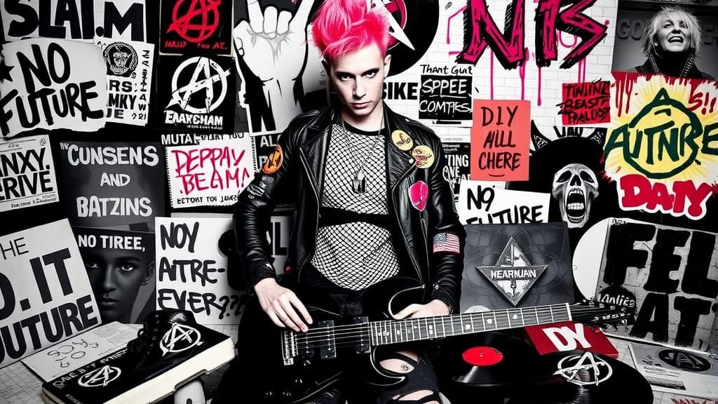 Rebellious Punk Rock Icon in Bold Graffiti Style