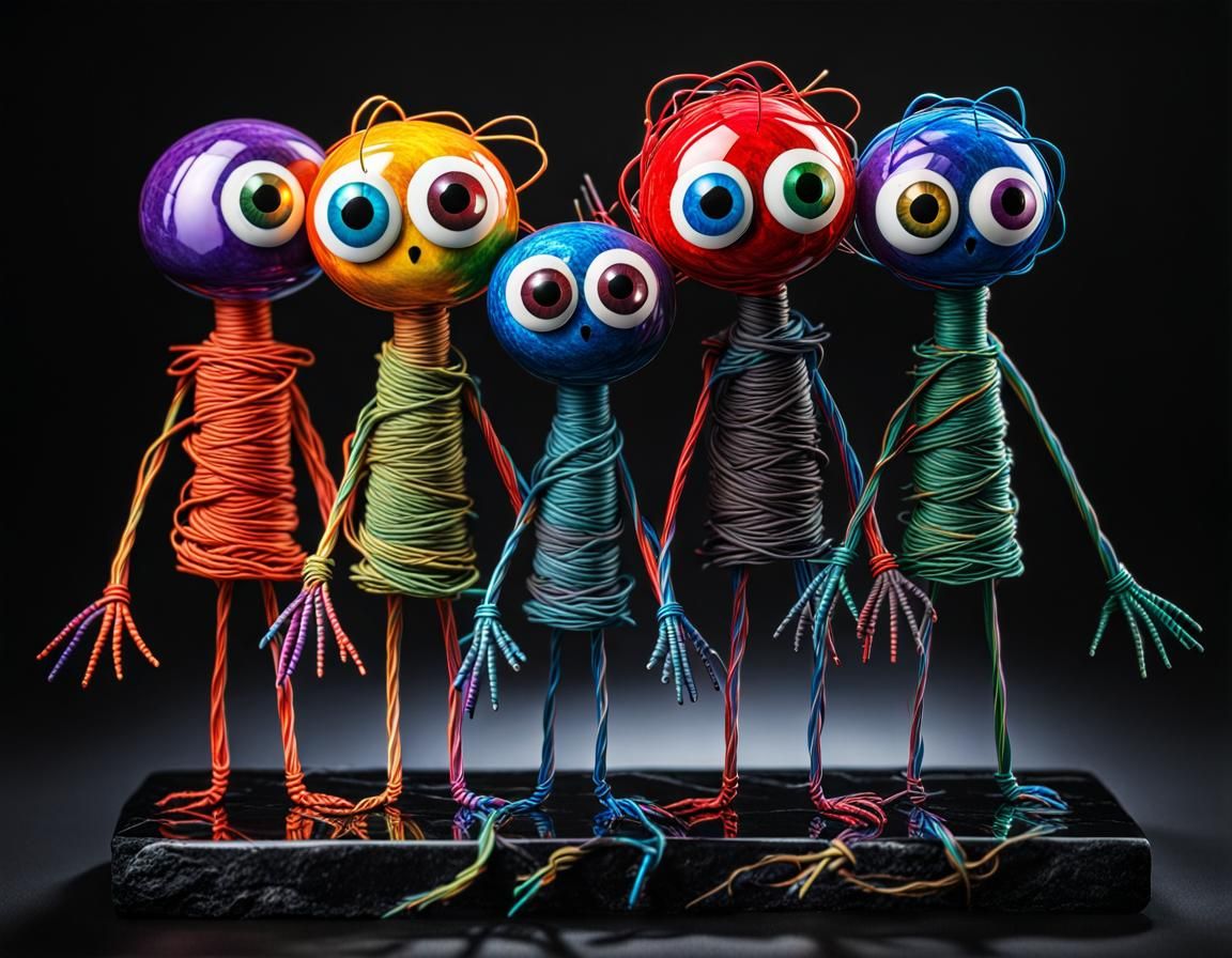Googly-Eyed Wire Family on Black Stone in UHD