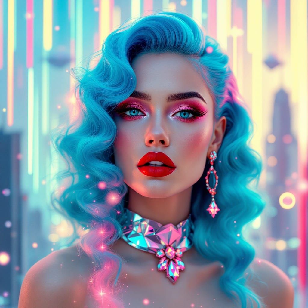 Ethereal Futuristic Goddess Illuminates Cyberpunk City