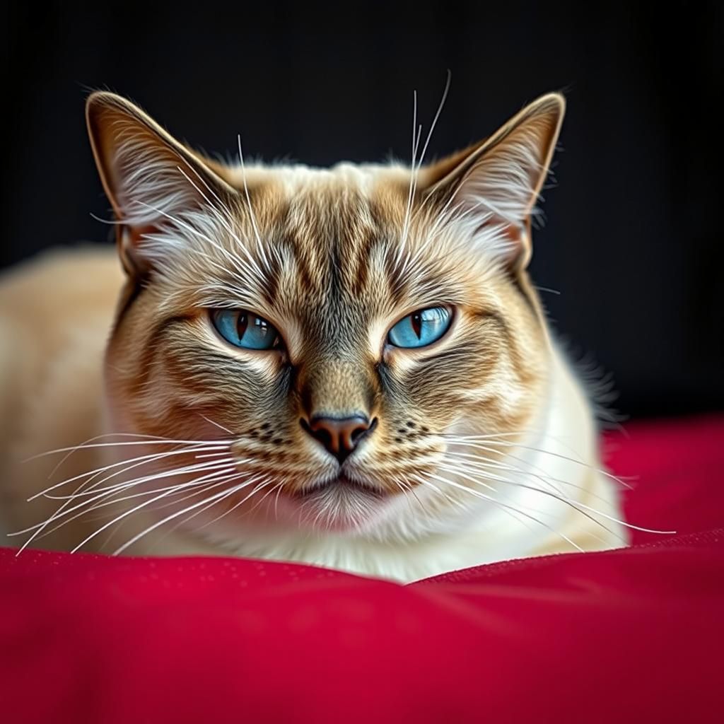 Angora Siamese Cat with Blue Eyes Portrait