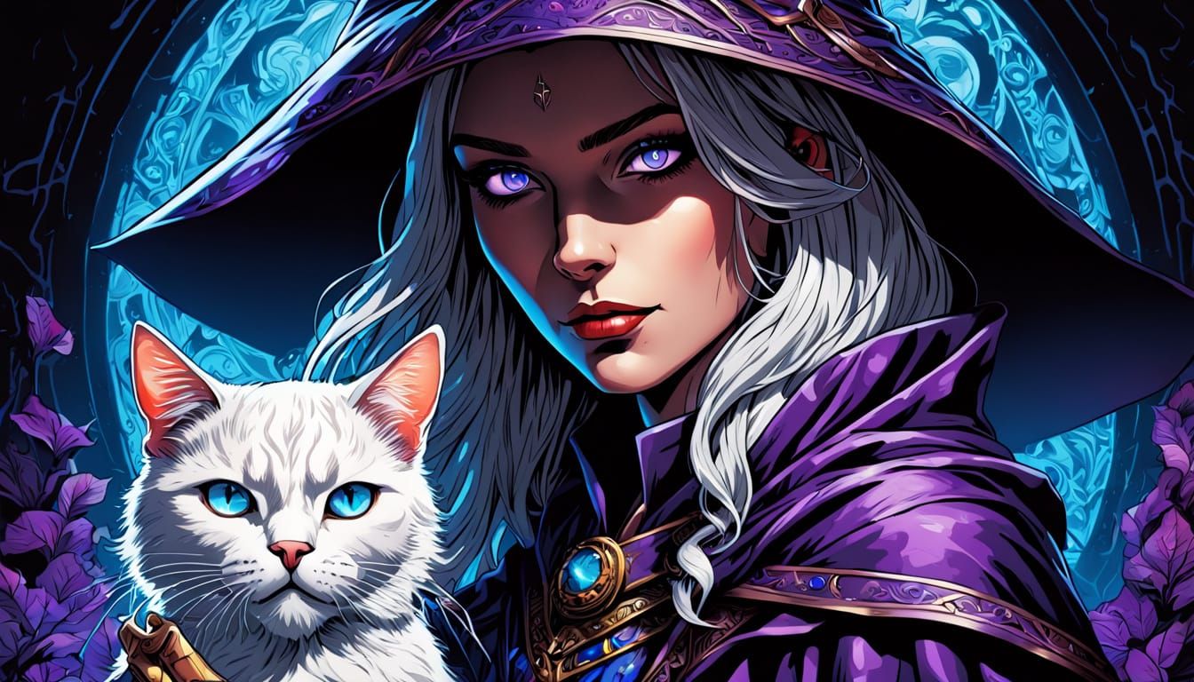 Ethereal Wizard Witch in Chiaroscuro Comic Book Art