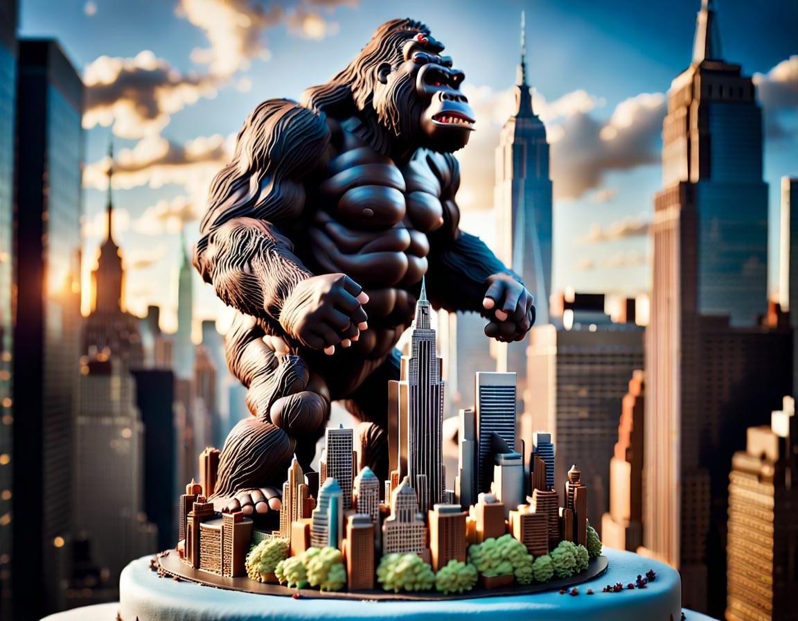 King Kong Cake Sculpture: Photorealistic Digital Art