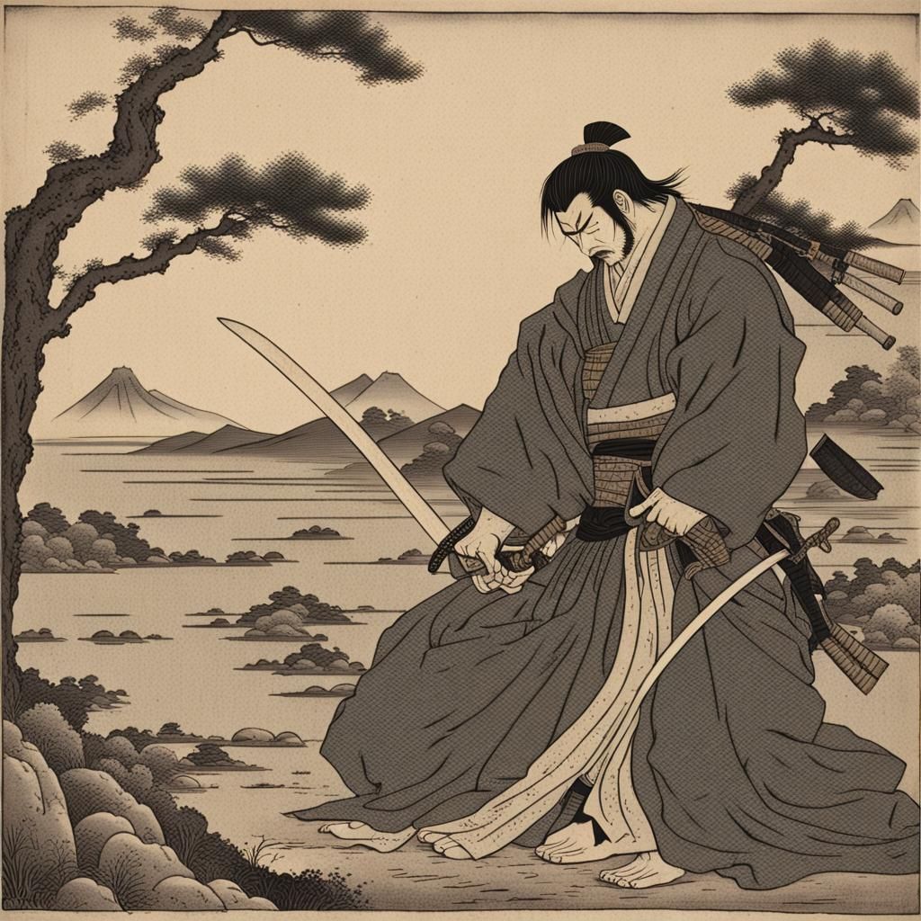 Decapitated Samurai in Medieval Japanese Scenery