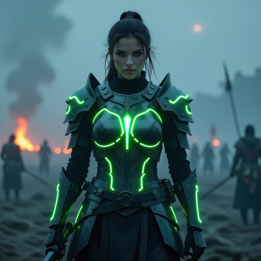 Female Warrior in Fluorescent Neon Armor
