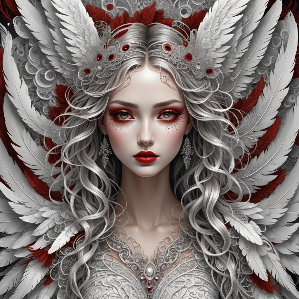 Feathered Angel with Silver Braided Hair