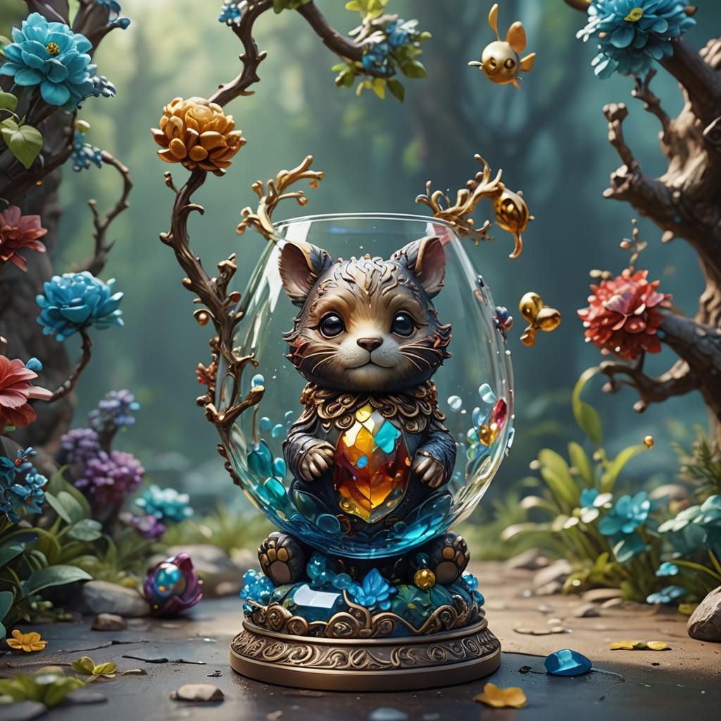 Glass Animal Statue: Detailed Matte Painting