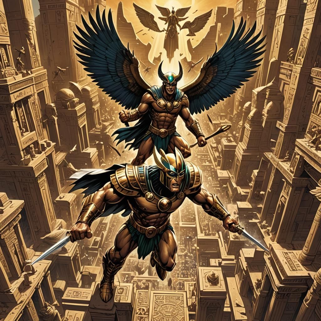 Hawkman Soars Over Horus Temple: Comic Book Art