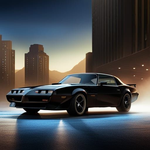 Knight Rider Trans Am in Rain, Golden Hour Lighting