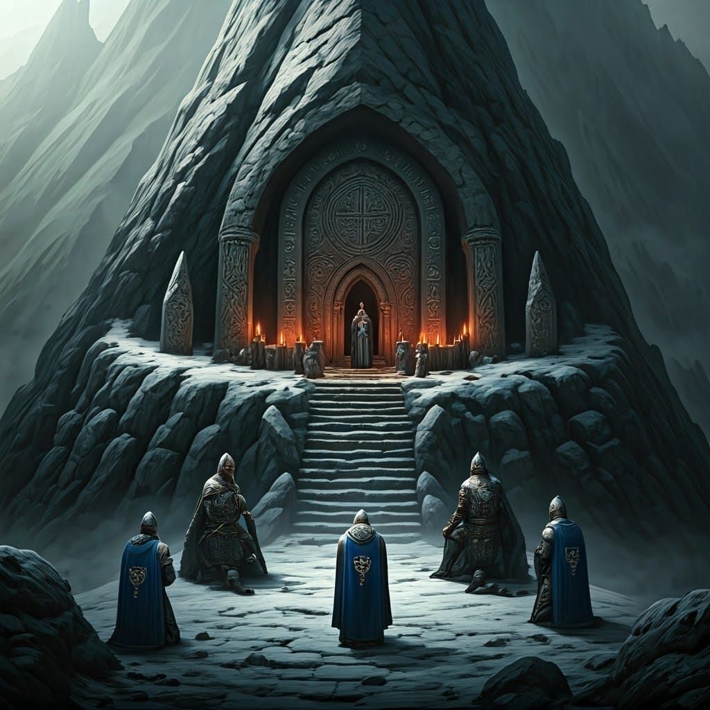 Ancient Slavic Monastery in Misty Mountains, Celtic Stone Ci...