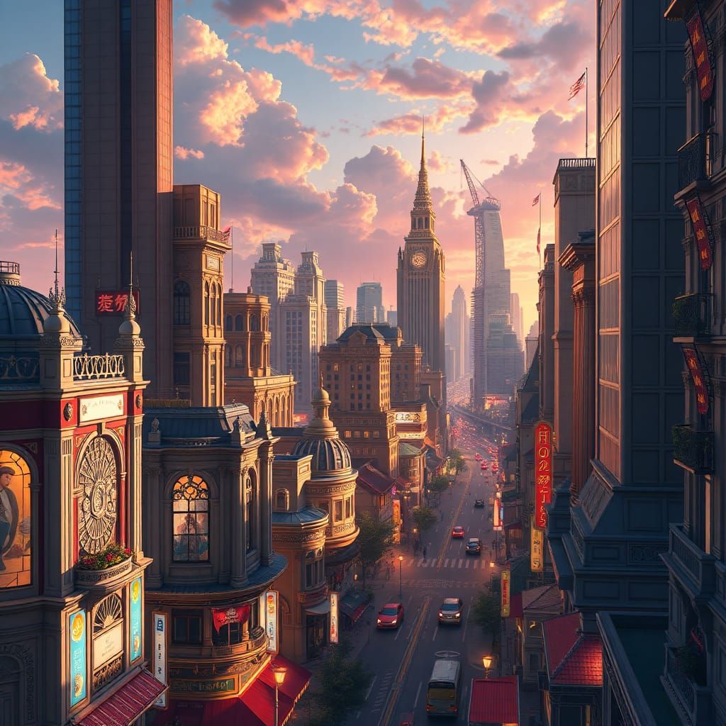 Majestic Cityscape in Detailed 3D Anime Style
