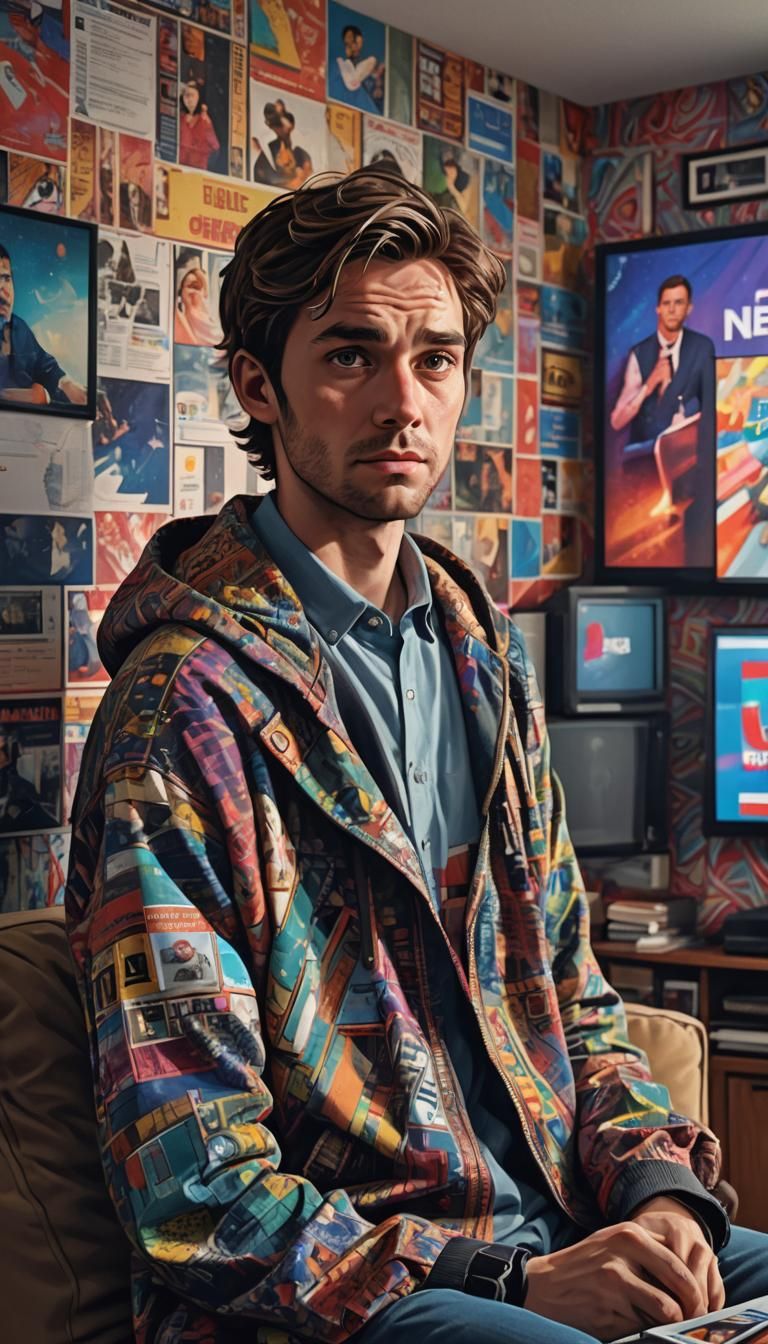 Concerned Person Watches News, Dramatic Digital Art