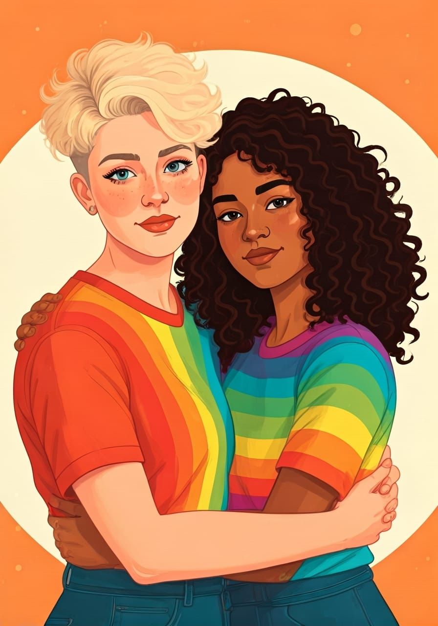 Women's Embrace: A Colorful Portrait