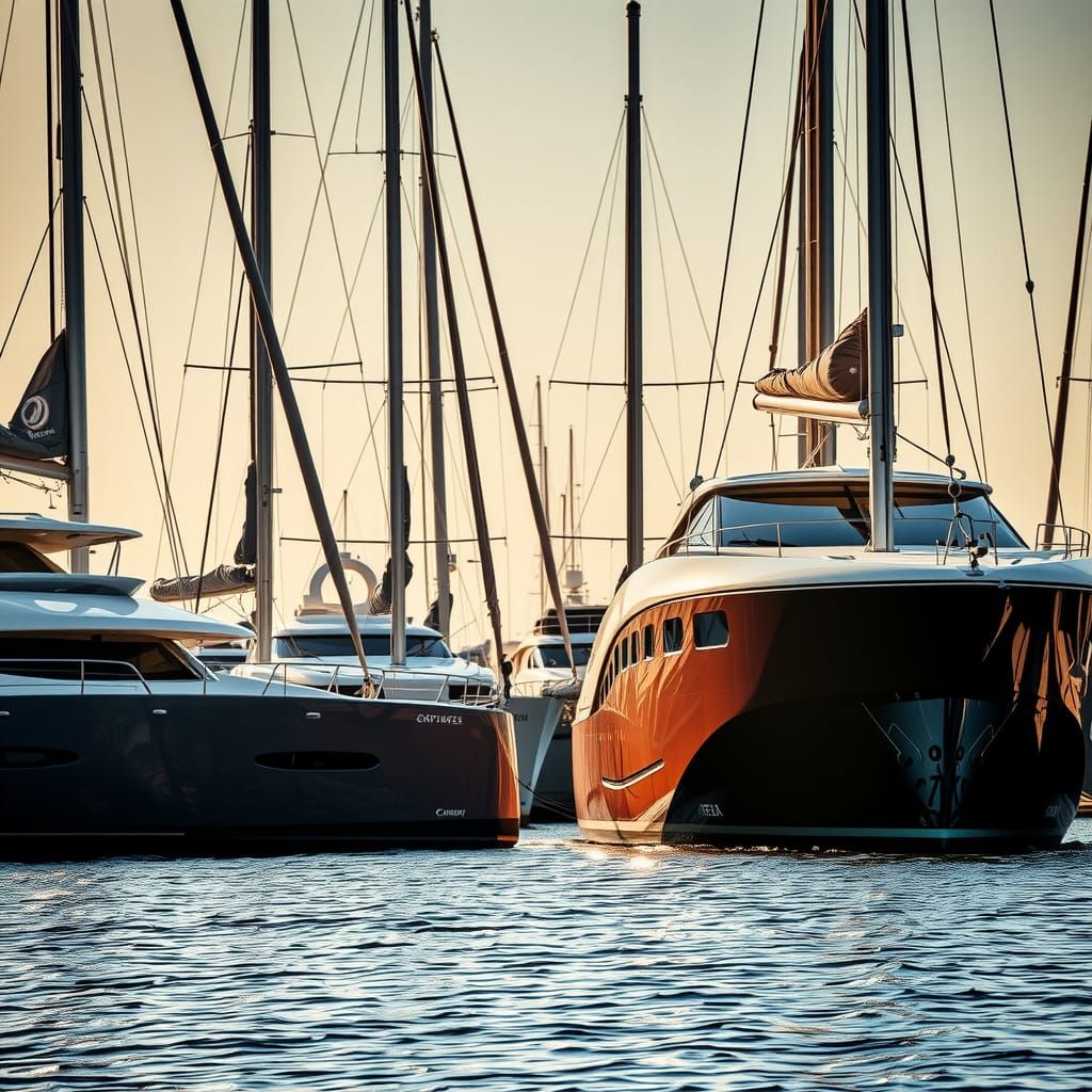 Luxury Boats in Marina at Sunset