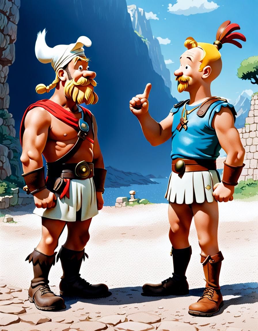 Asterix and Tintin talking to each other.