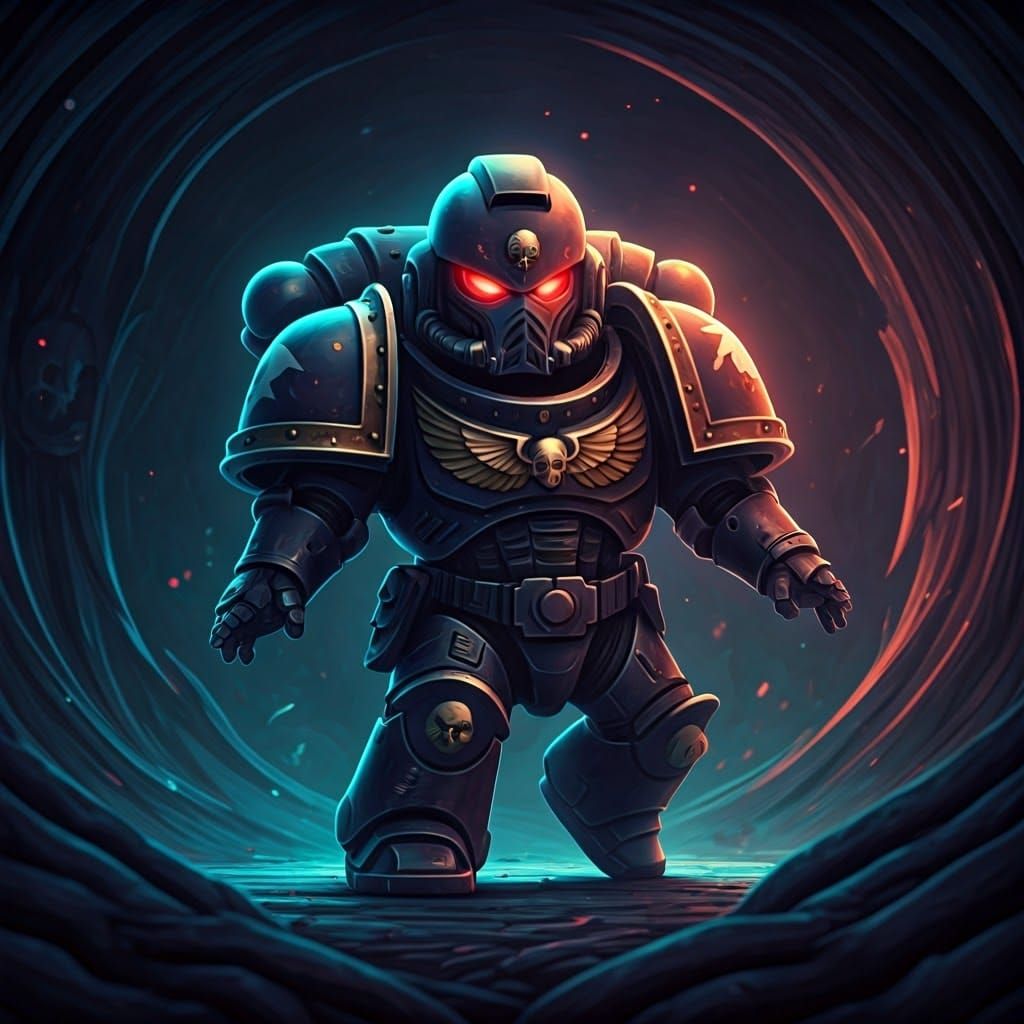 Chibi Space Marine in Vibrant Digital Painting