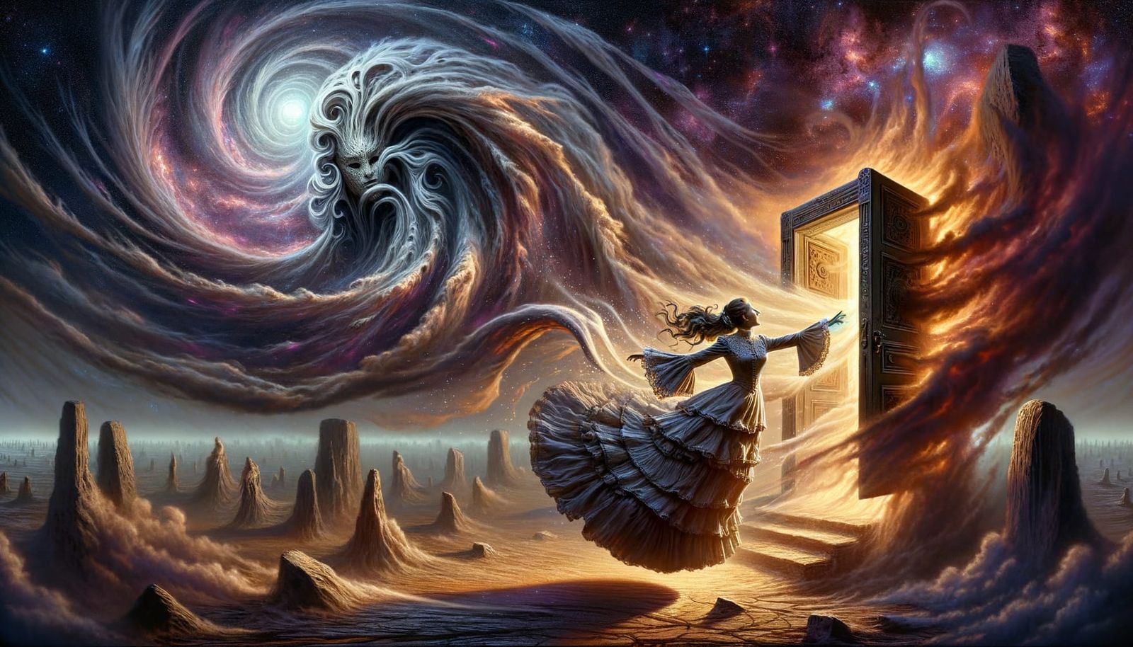 Sci-Fi Dreamscape: Victorian Woman and Cosmic Entity