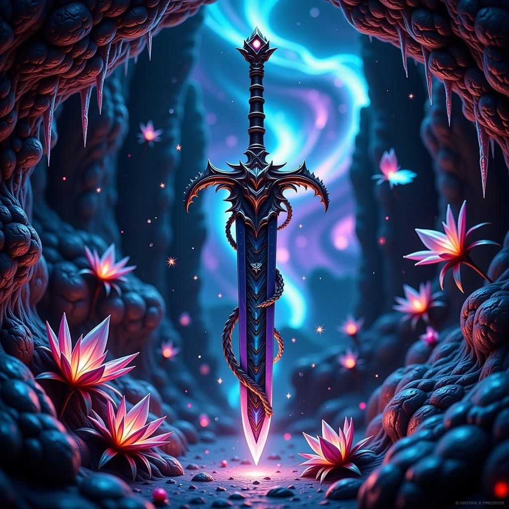 Majestic Black Sword in Iridescent Dragon Scale Style with B...