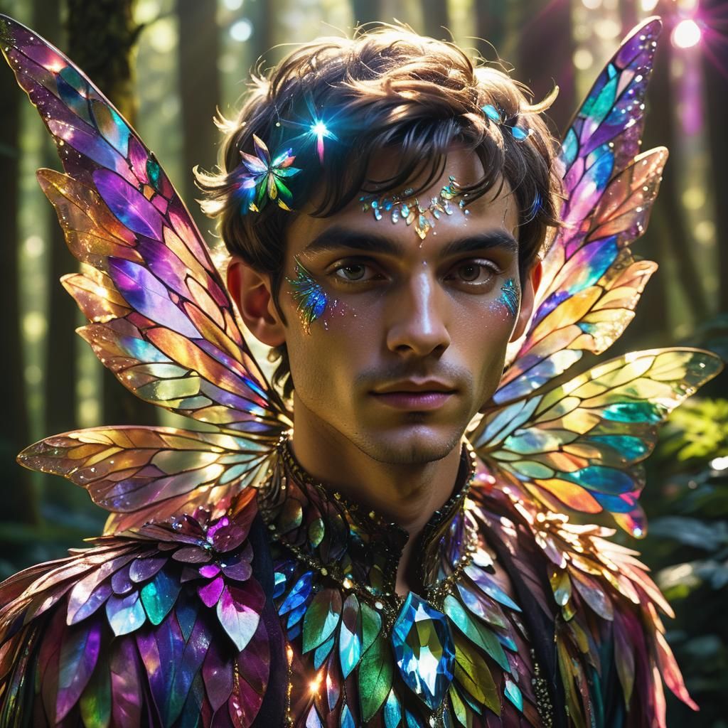 Young Man Fairy in Lush Forest: Fantasy Art