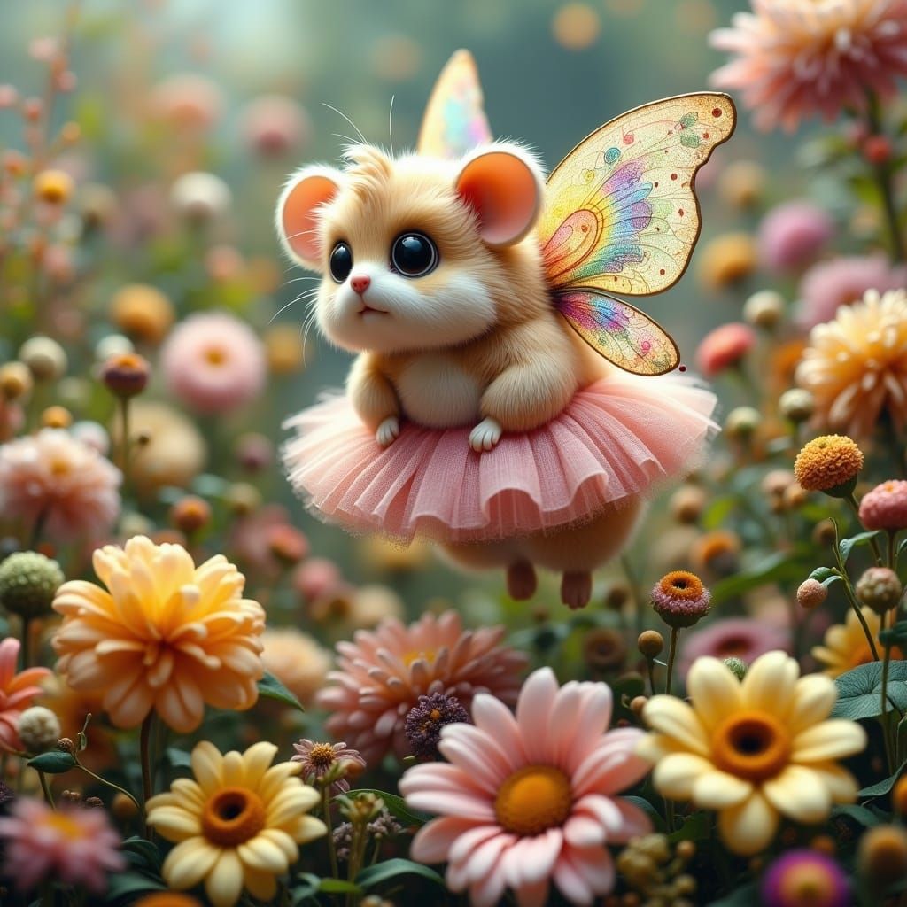 Whimsical Fairy-Hamster in Iridescent Wings at a Fantasy Dre...
