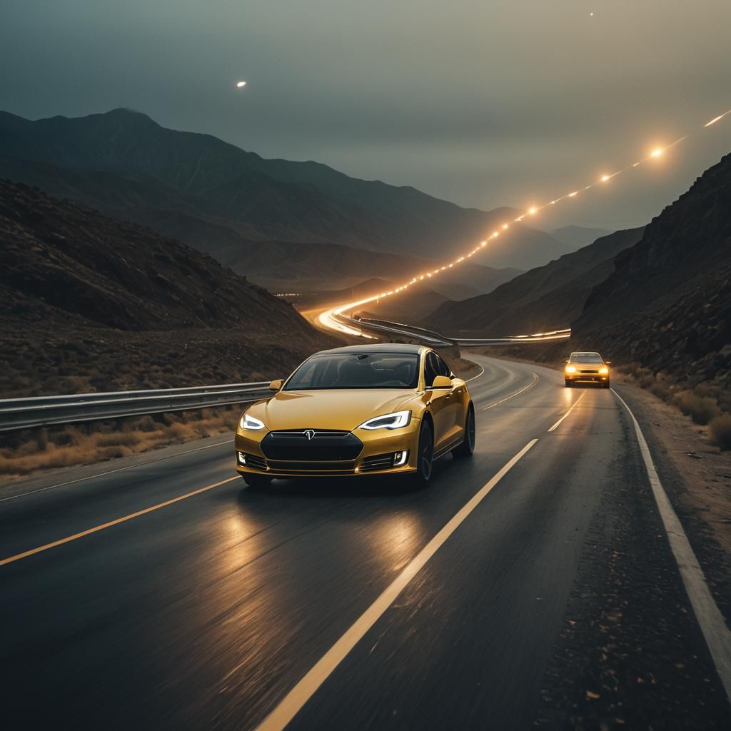 Tesla and Audi Night Race: Cinematic Film Still