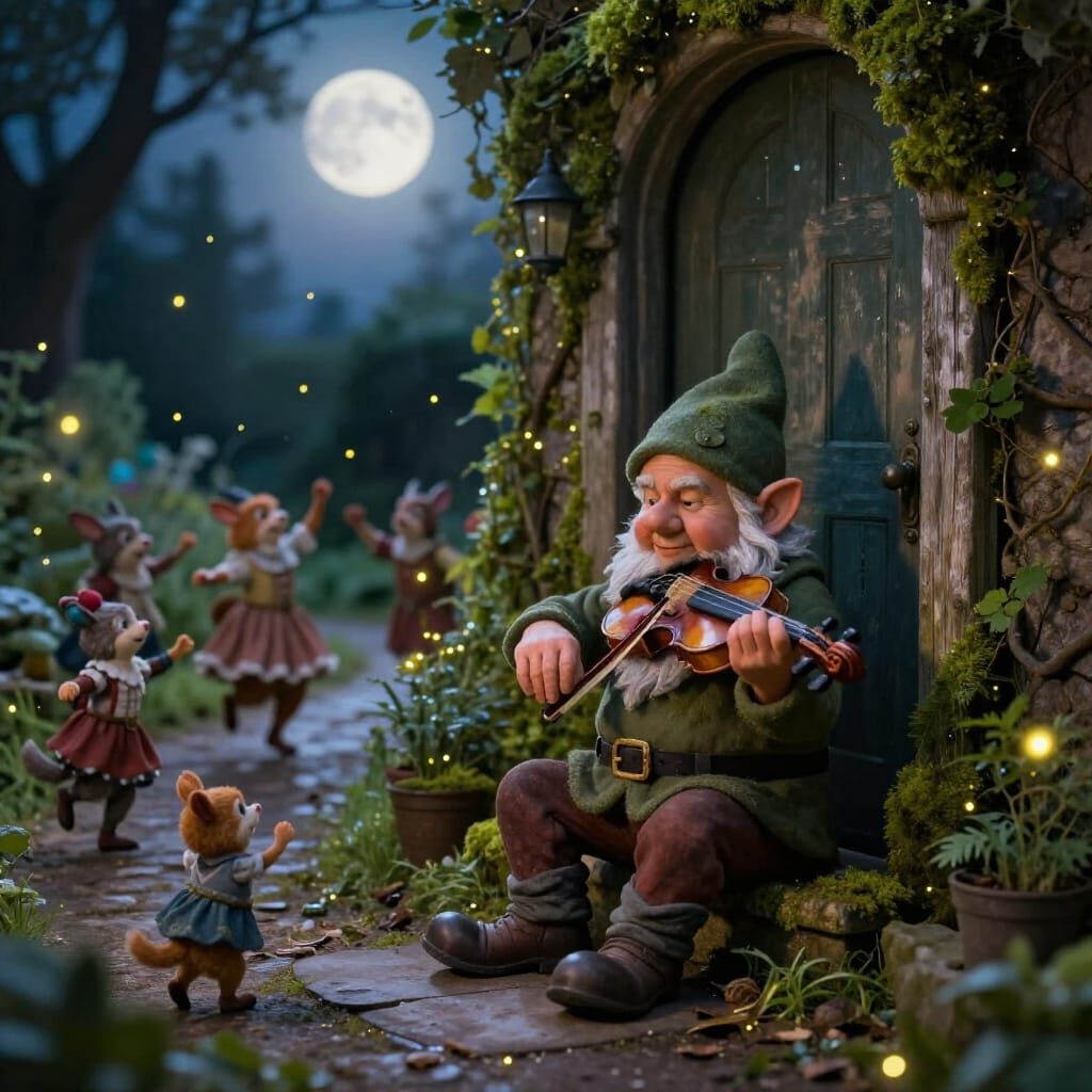 Gnome Violinist Entertains Dancing Woodland Creatures at Twi...