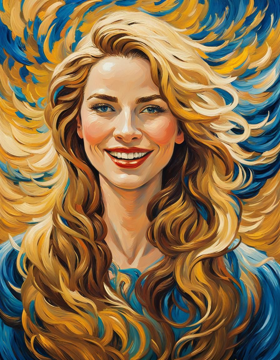 Woman Smiling in Impasto Post-Impressionist Oil Painting