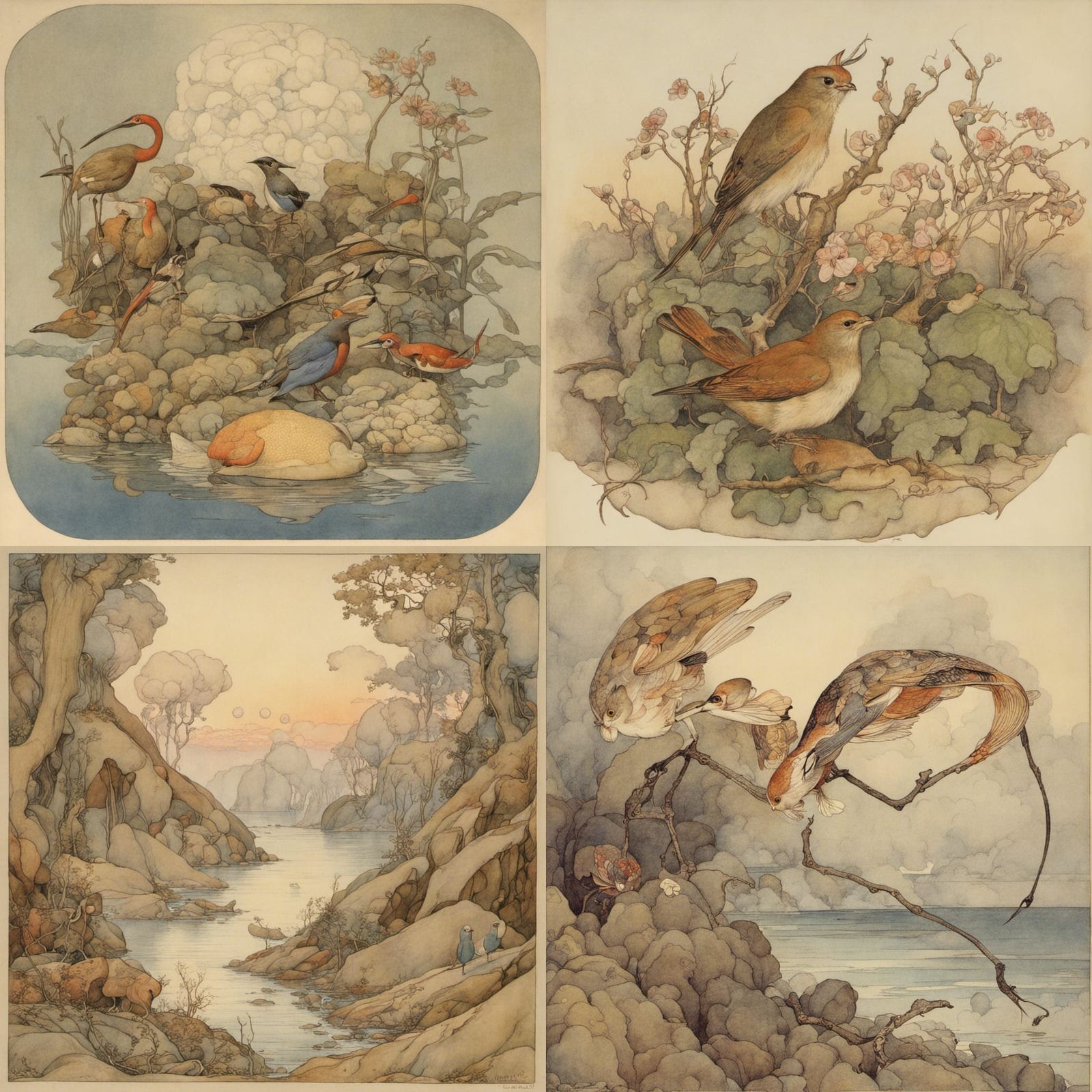 Vintage Animal Illustration in Detmold Style