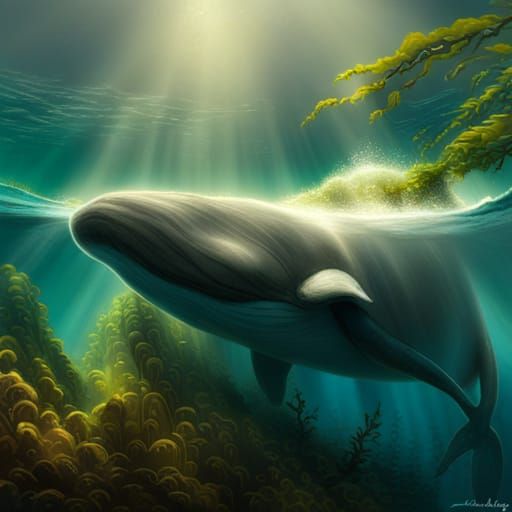 Joyful Whale Hiding, 3D Digital Art