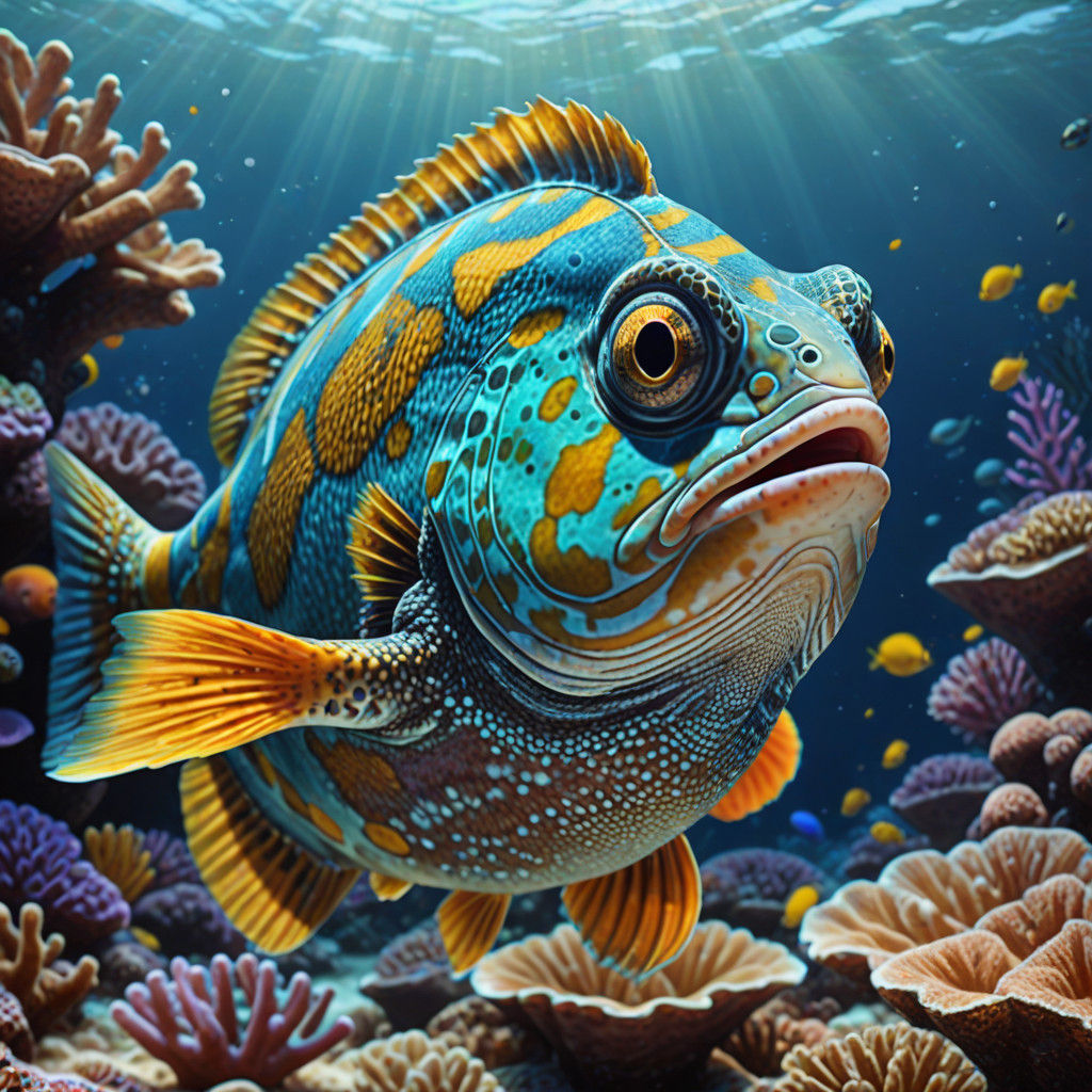 Realistic Aquatic Portrait of a Color-Changing Flounder