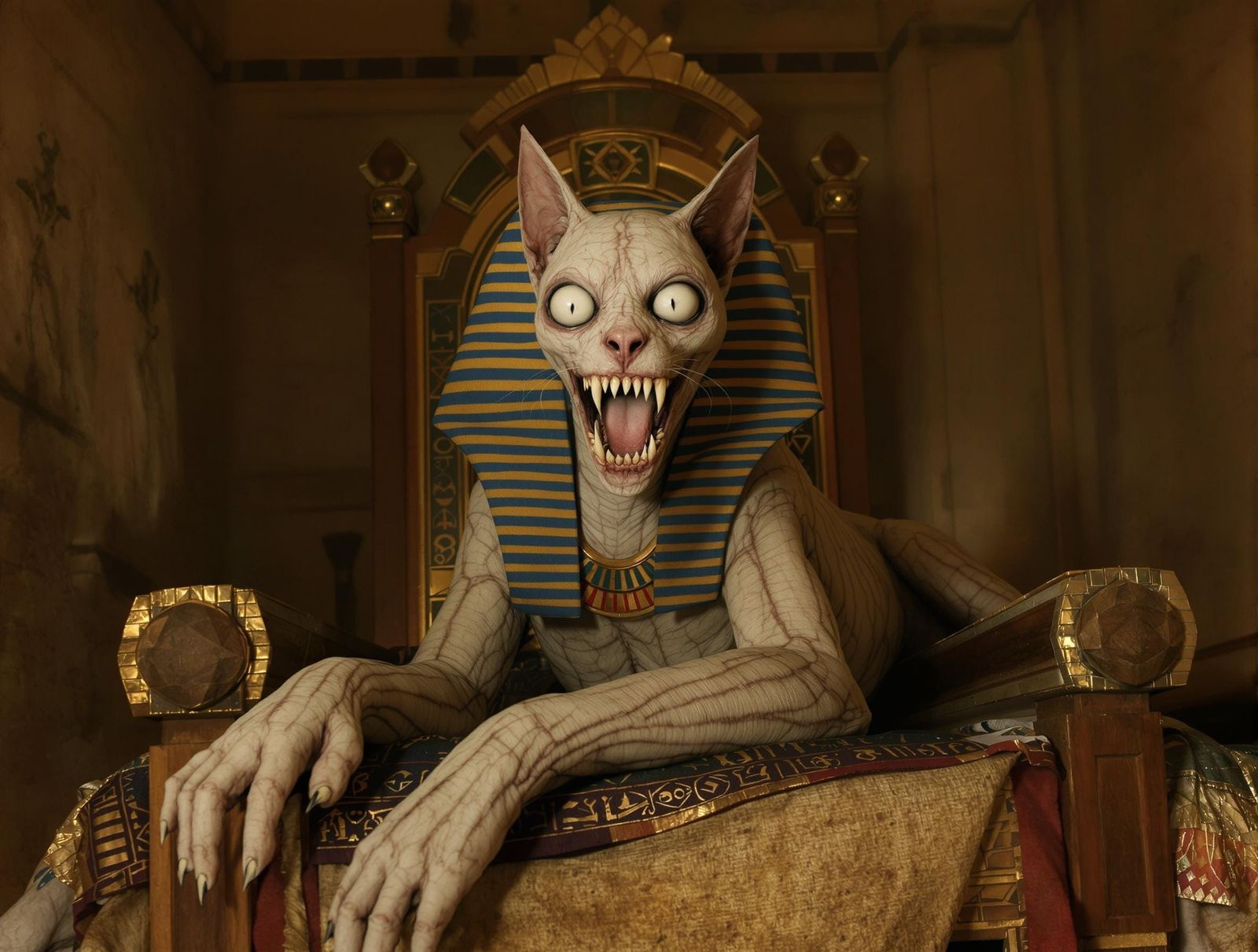 Undead Sphinx Cat on Osiris' Throne: Gothic Horror