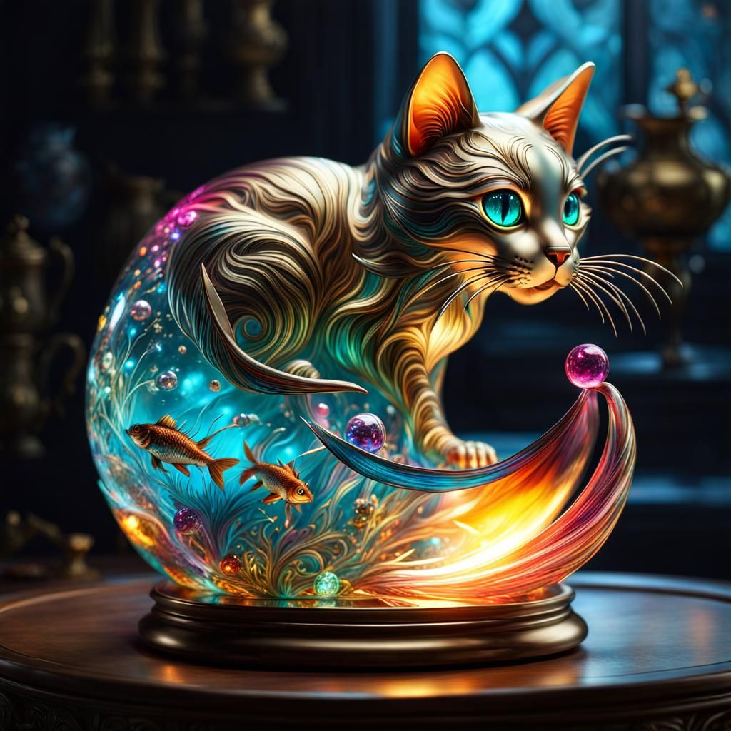 Illuminated Glass Catches Fish, Fantasycore Artwork