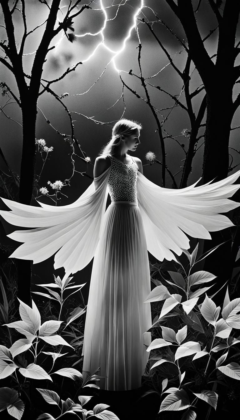 black and white photogram, rayograph , solarization, Lightni...