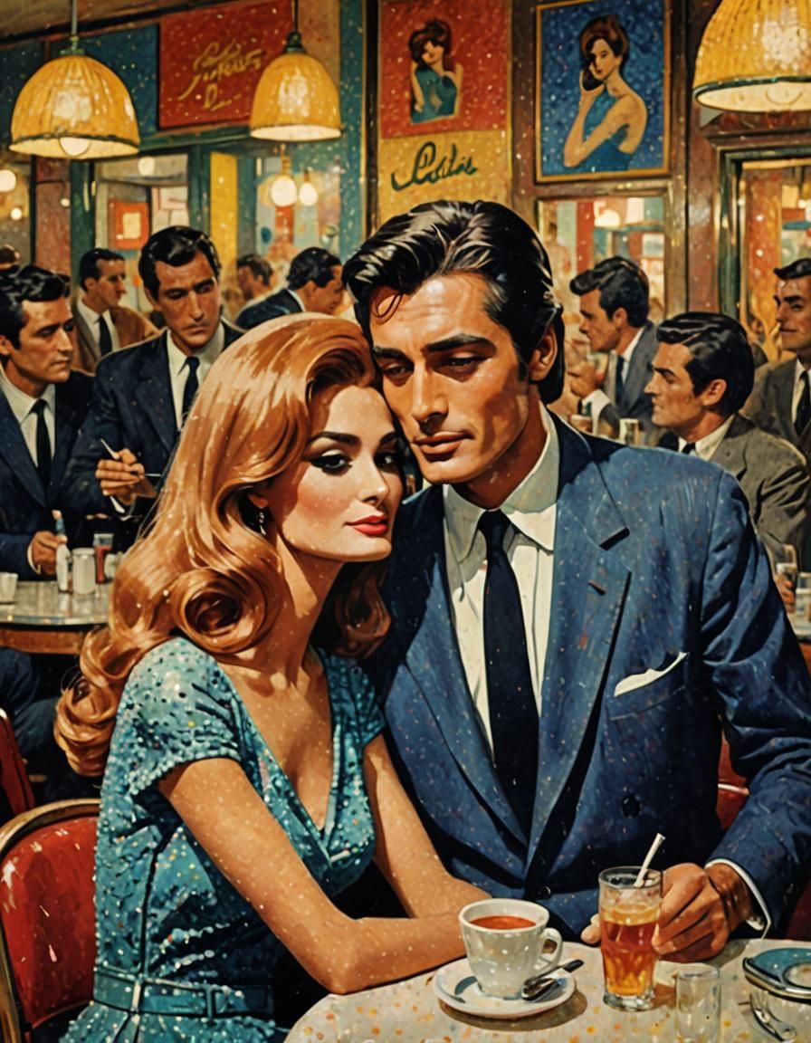 Retro French Pop Art: Cafe Embrace