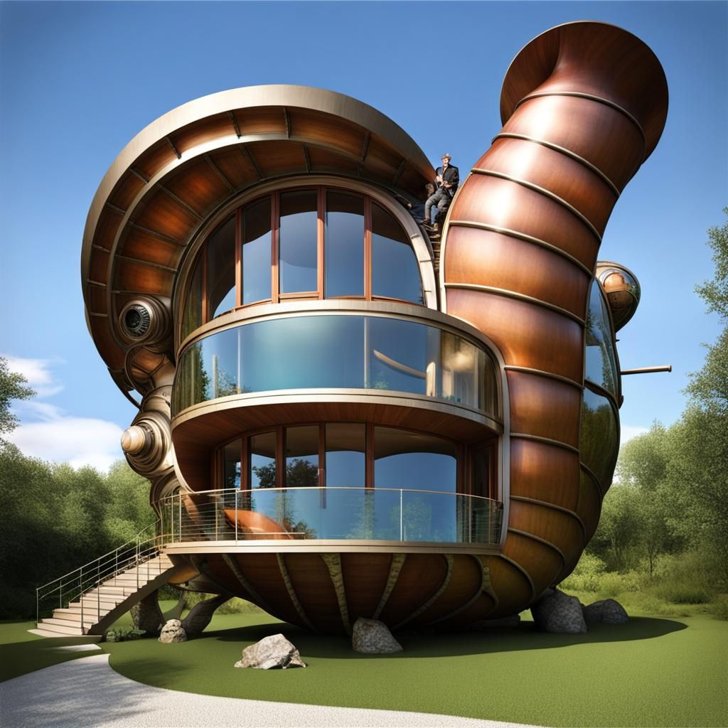 Steampunk Glass Snail Shell House with Pool