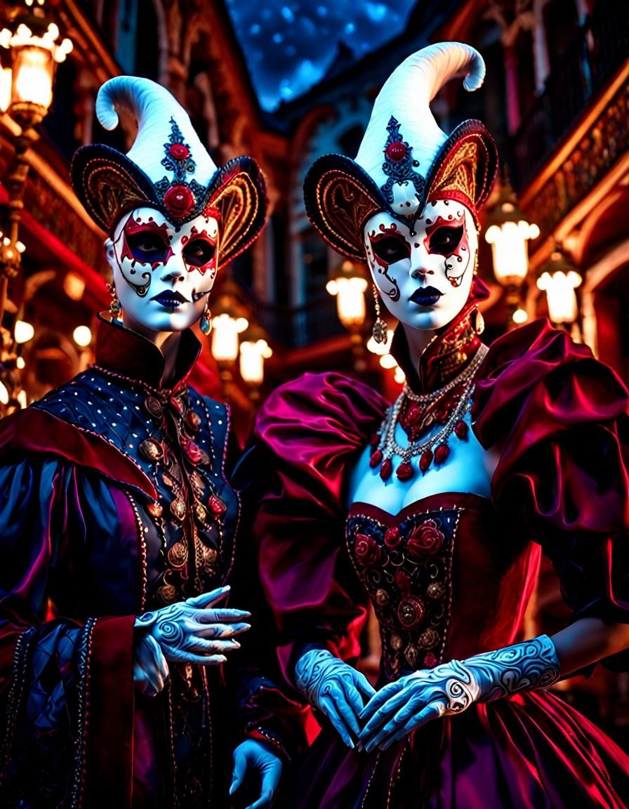Eerie Venetian Carnival Spectres in Dreamlike Fantasy