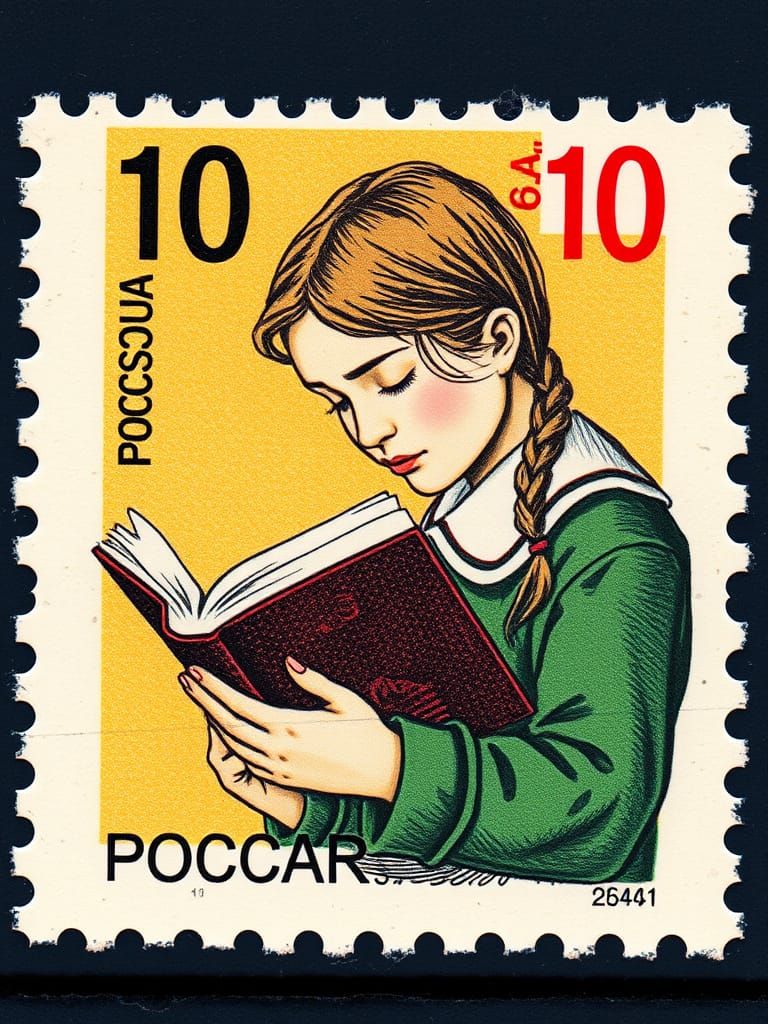 Vintage Russian Stamp: Girl Reading Book 1980