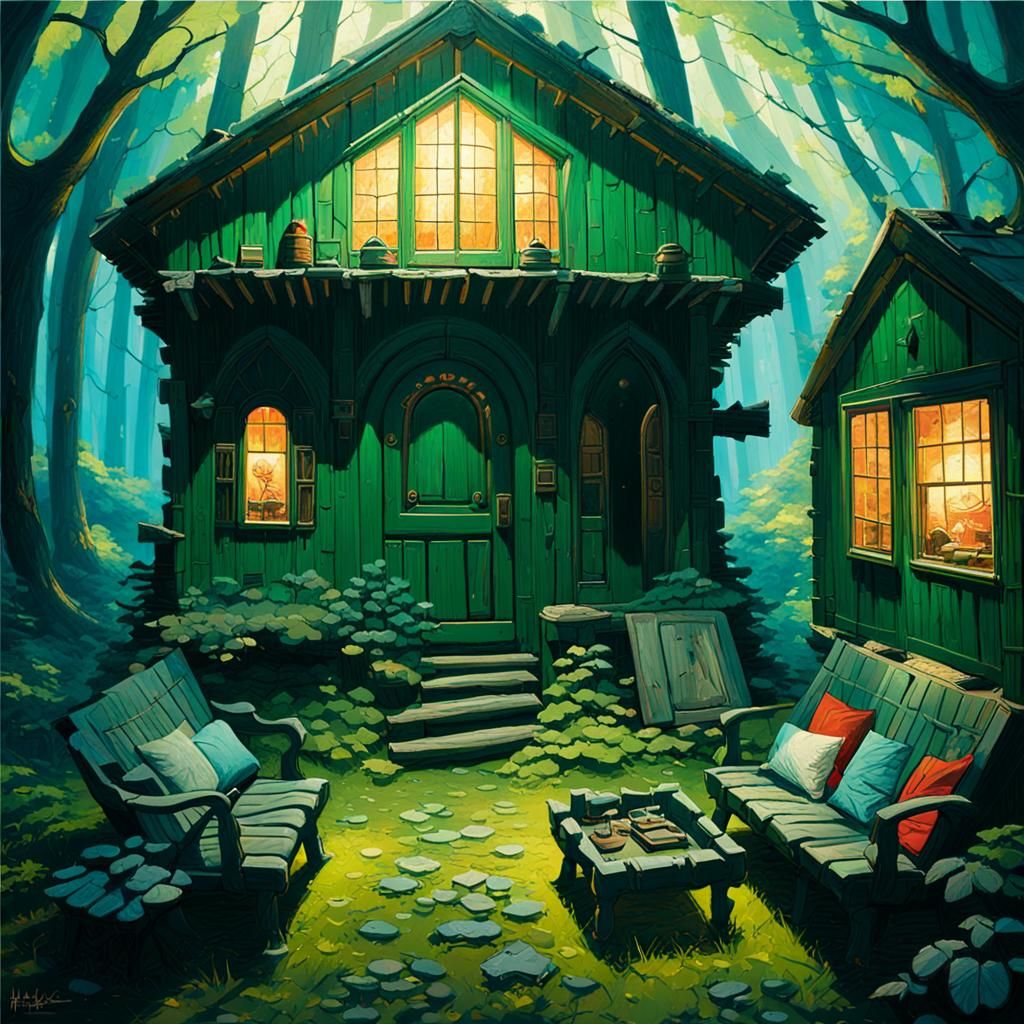 Cozy Beach Cabin with Garden View, Detailed Oil Painting