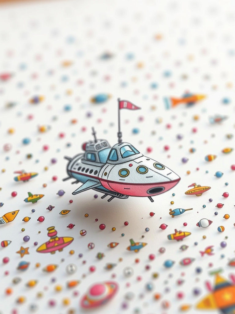Whimsical Spaceship 3D Doodle Rising from Paper