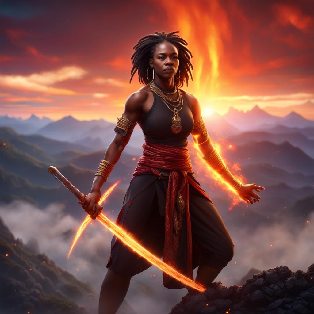 Fiery Haired Monk on Mountain, Fantasy Concept Art