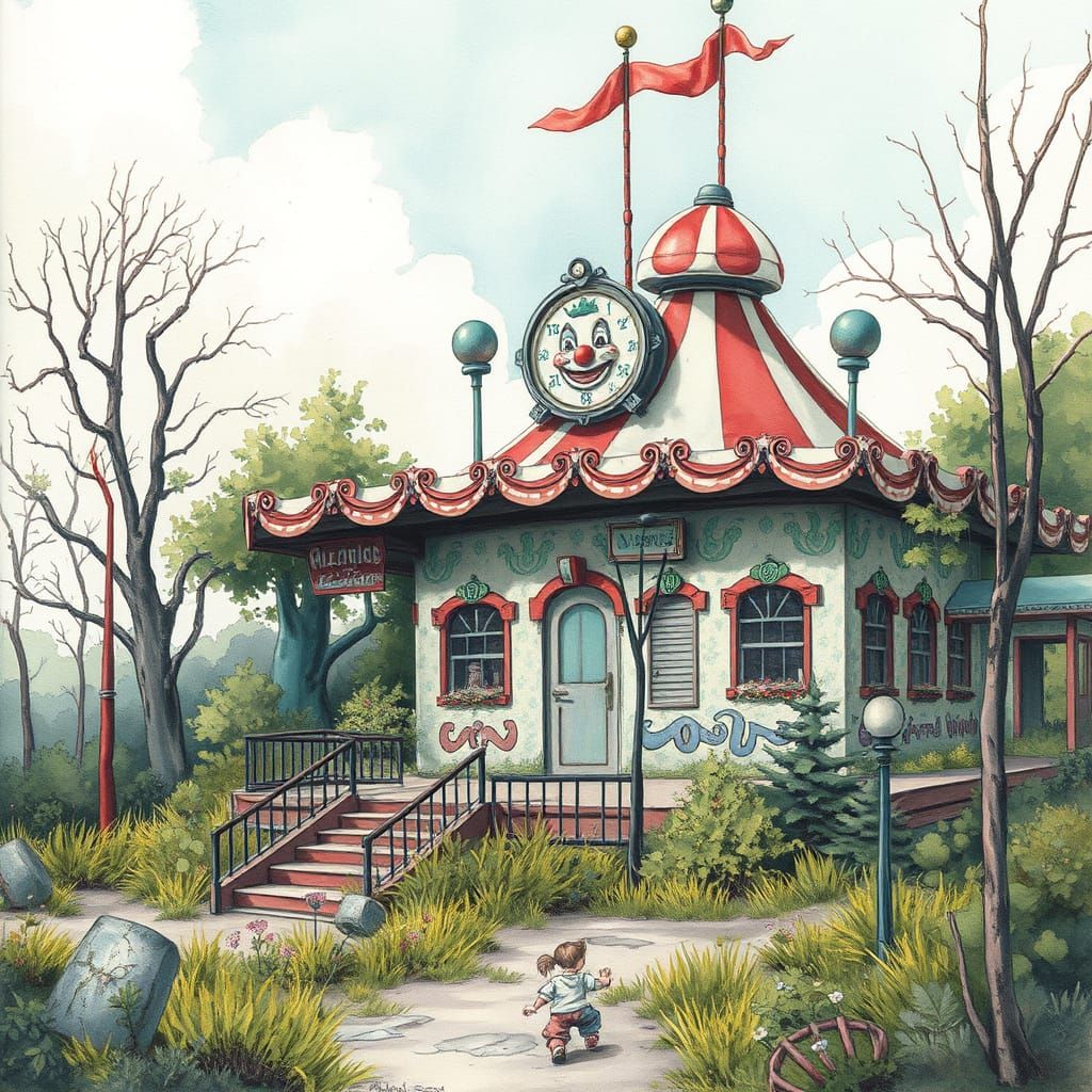 Abandoned Kidcore Amusement Park in Watercolor