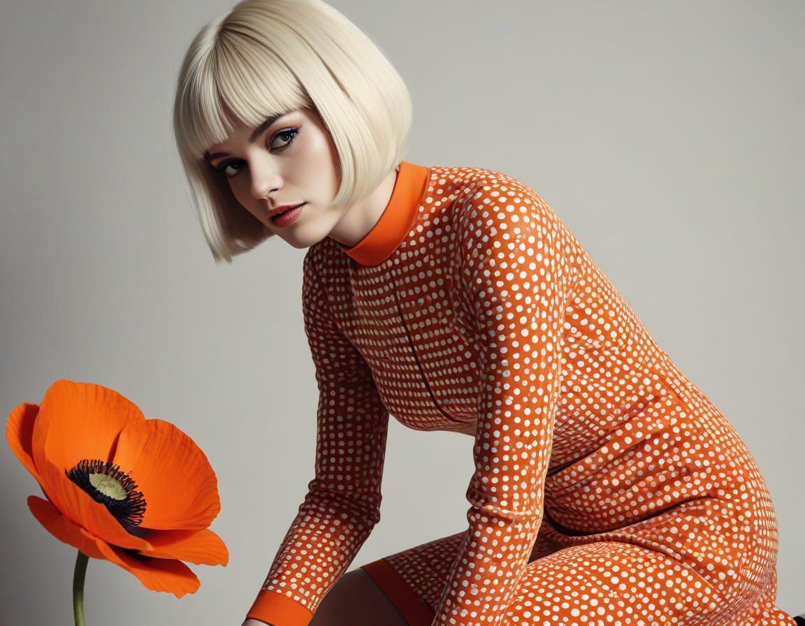 Mod Pop Art Portrait in Bright, Bold Colors and Geometric Sh...