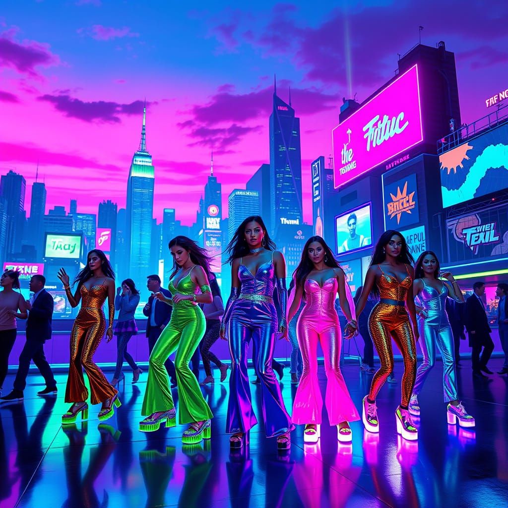 Retro-Futuristic Electro Disco Cityscape at Dusk