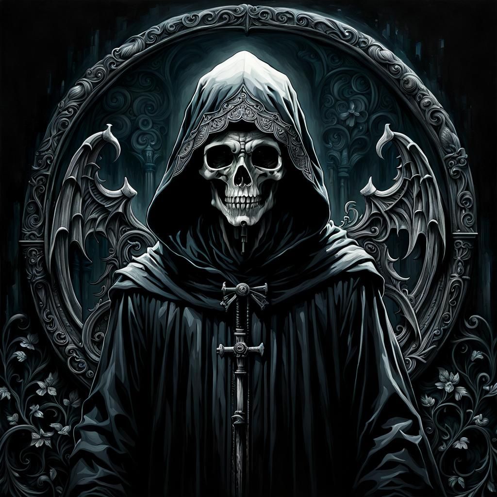 Cute Grim Reaper with Serbian Symbols in Hyperrealism