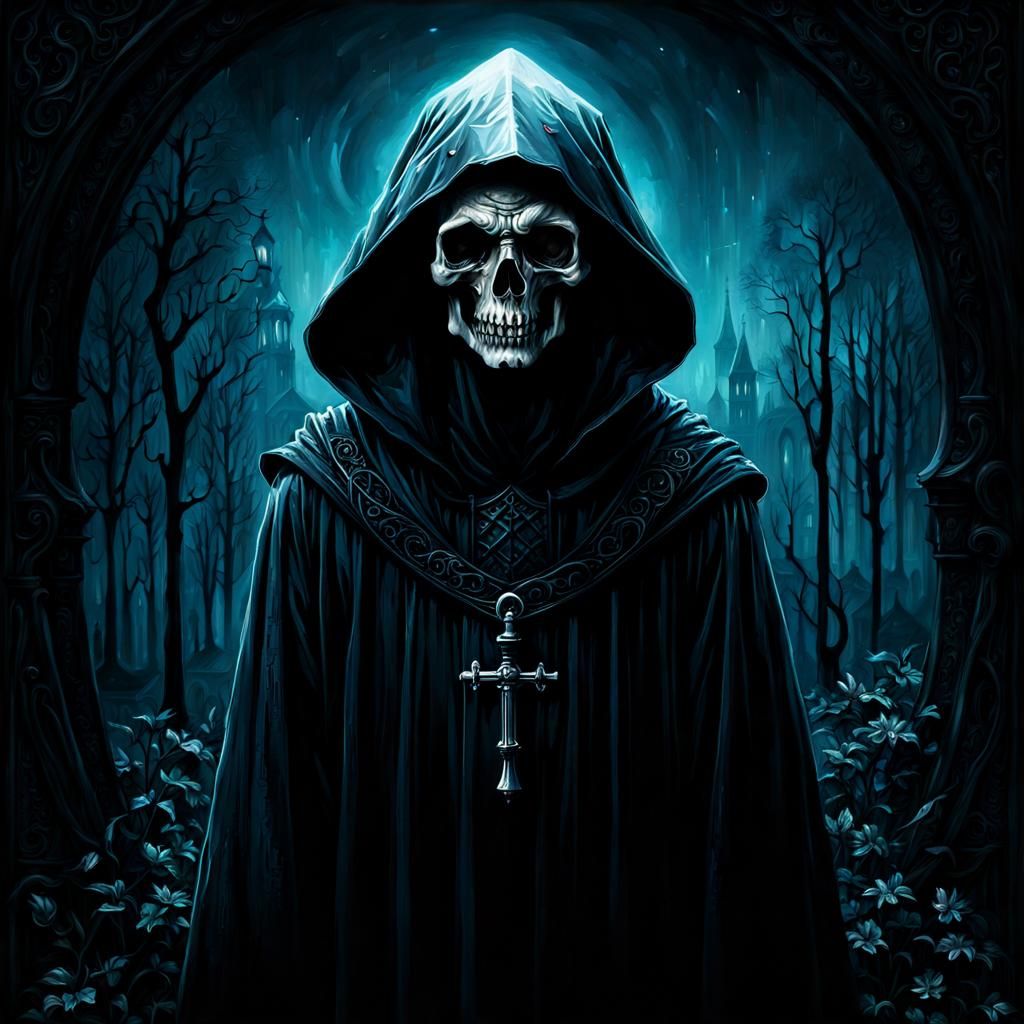 Cute Grim Reaper with Serbian Symbols in Hyperrealism