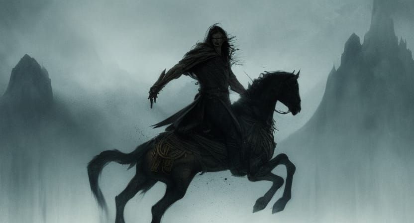 Nazgul on Dark Horse in Shadowlands, Rutkowski Style