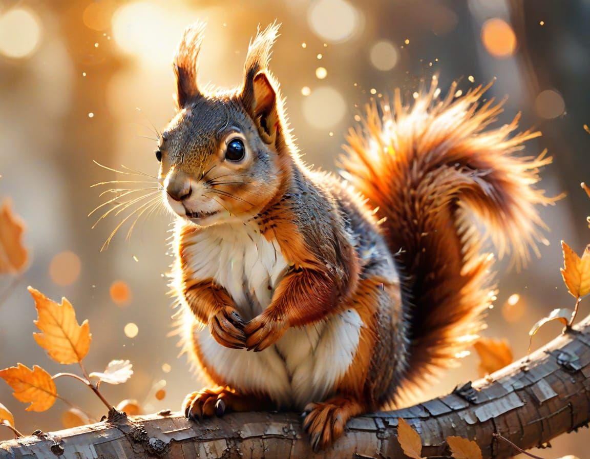 Mischievous Squirrel in Watercolor Sunset