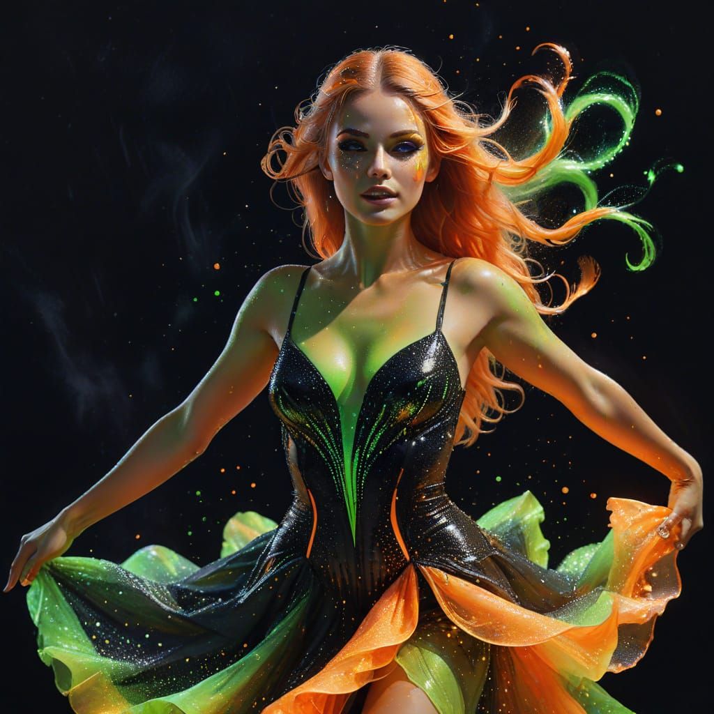 Carnival Dancer in Neon Aurora Borealis