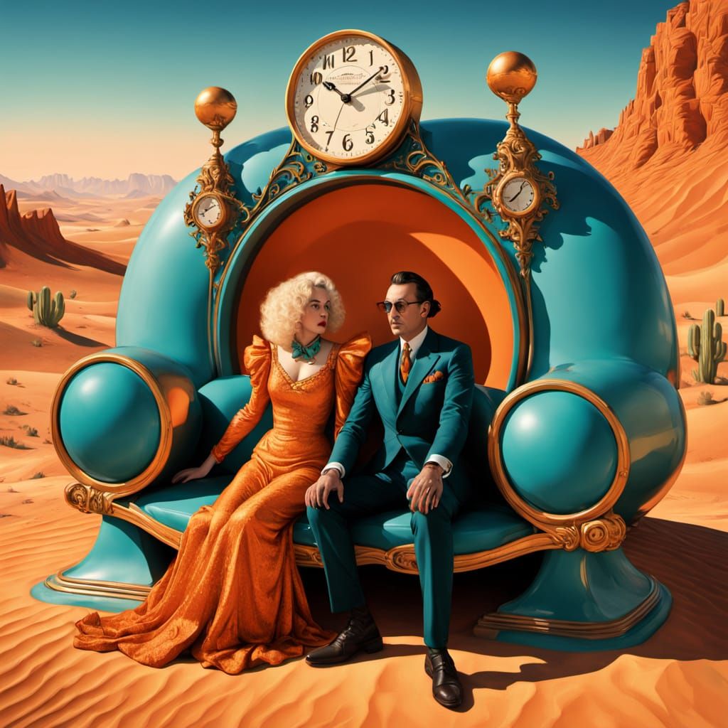 Surreal Desert Dreamscape with Lips Sofa, Hyperdetailed