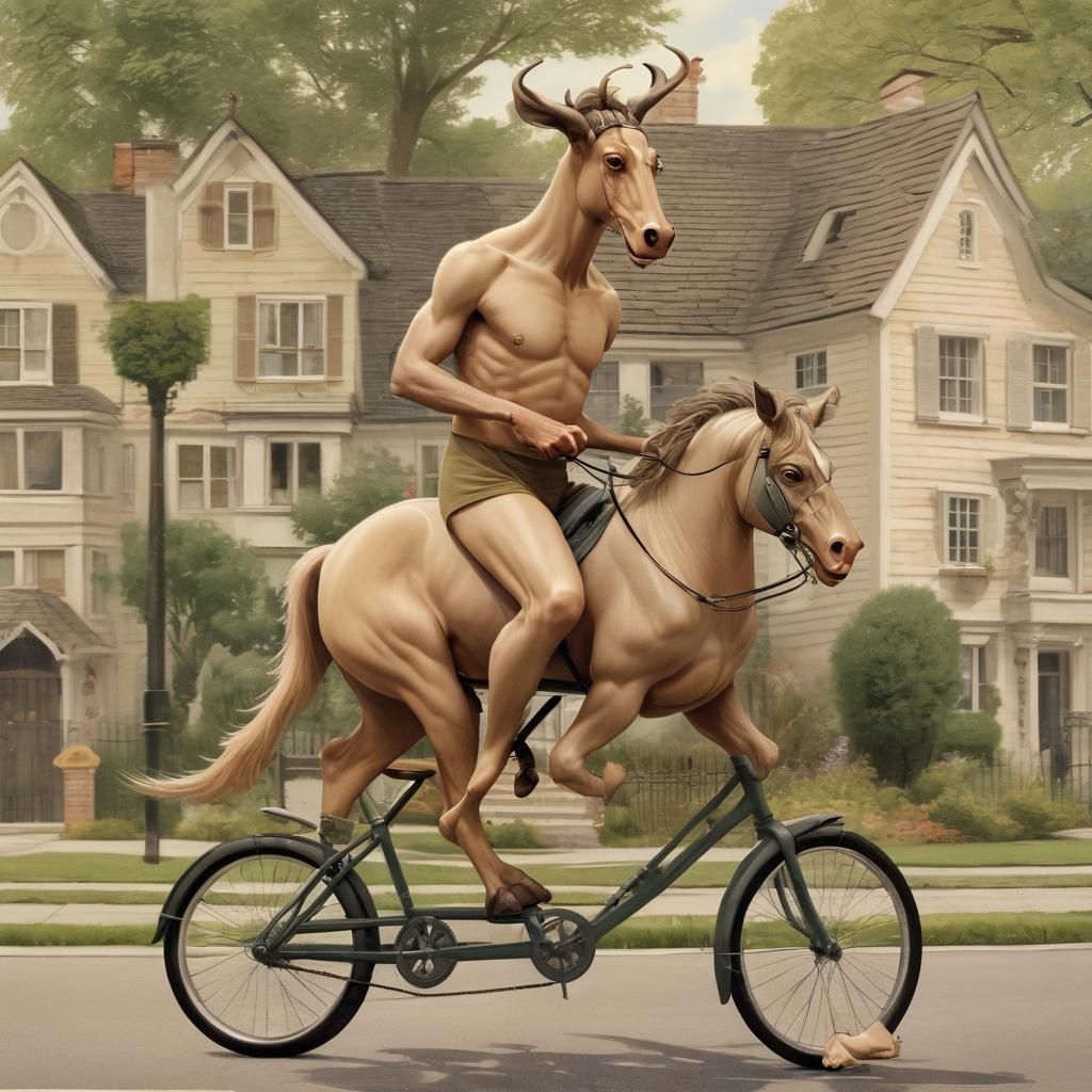 Surprised Centaur on Tandem Bicycle