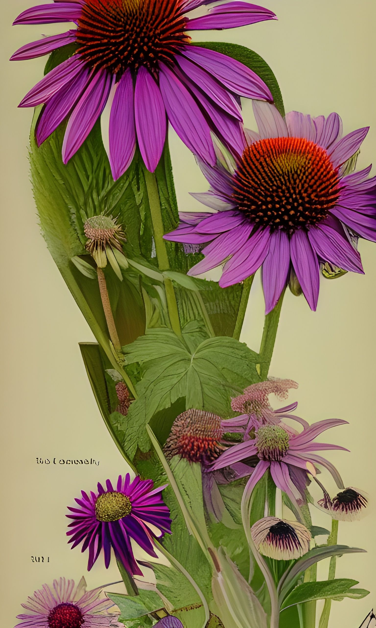 Vintage Botanical Print of Purple Coneflowers